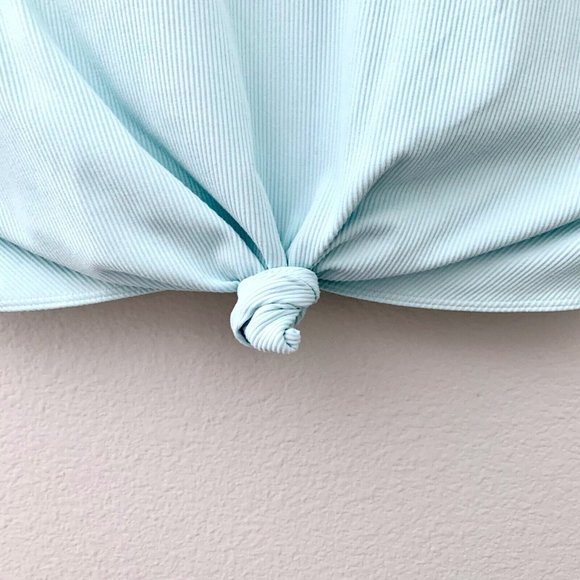 Gap GapFit Ribbed Blackout Twist-Knot Cropped Sports Bra Aqua Size L - Picture 3 of 9